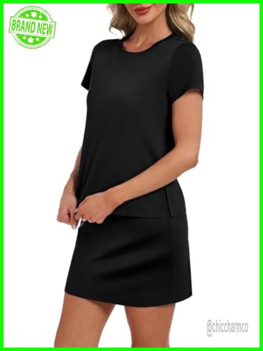 Women's 2 Piece Skirt Sets Side Slit Tops Tennis Skort with Pockets Travel